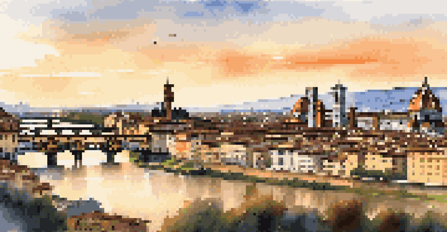 A beautiful sunset view from Piazzale Michelangelo in Florence, showcasing the city's skyline bathed in golden light.