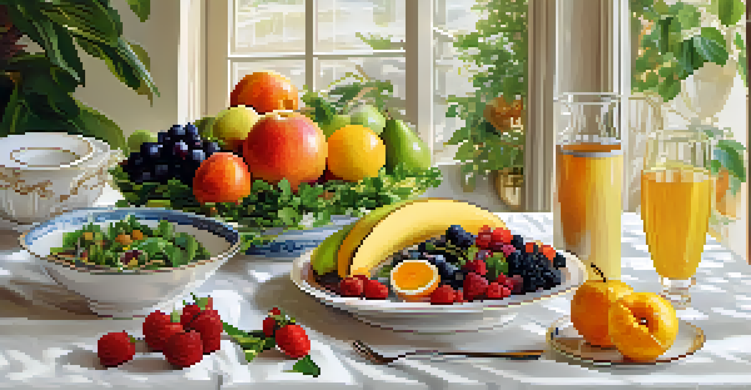 An exquisite healthy meal featuring colorful organic foods, served in an elegant dining setting with natural light.