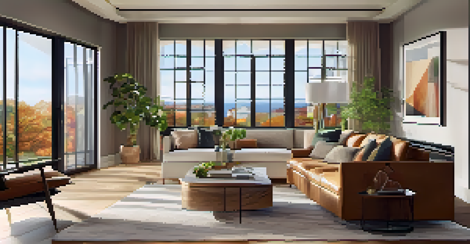 An elegant living room with a soundbar and large flat-screen TV, filled with natural light.