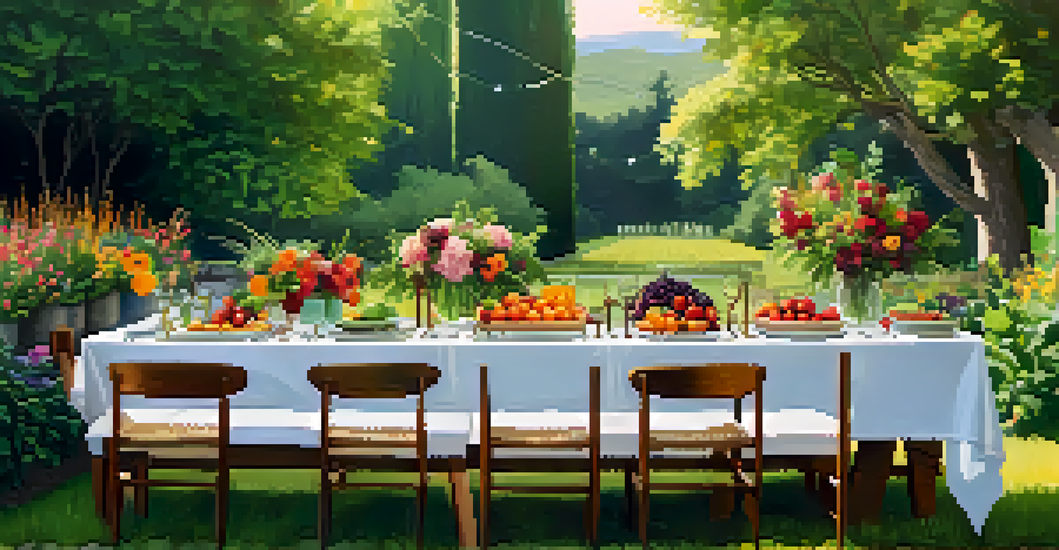 A farm-to-table dining experience in an outdoor garden setting with fresh produce on the table.