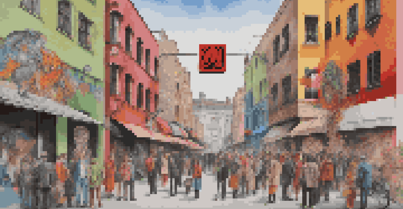 A colorful street mural created by Gucci and a street artist, with people admiring the vibrant artwork.