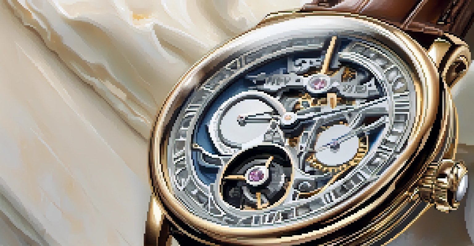 An elegant close-up of a luxury watch highlighting its intricate design and materials on a marble surface.