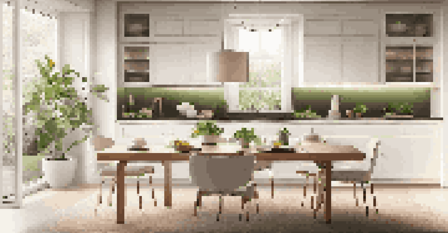 A sophisticated dining space featuring a sleek sustainable dishwasher within cabinetry, complemented by eco-friendly decor.