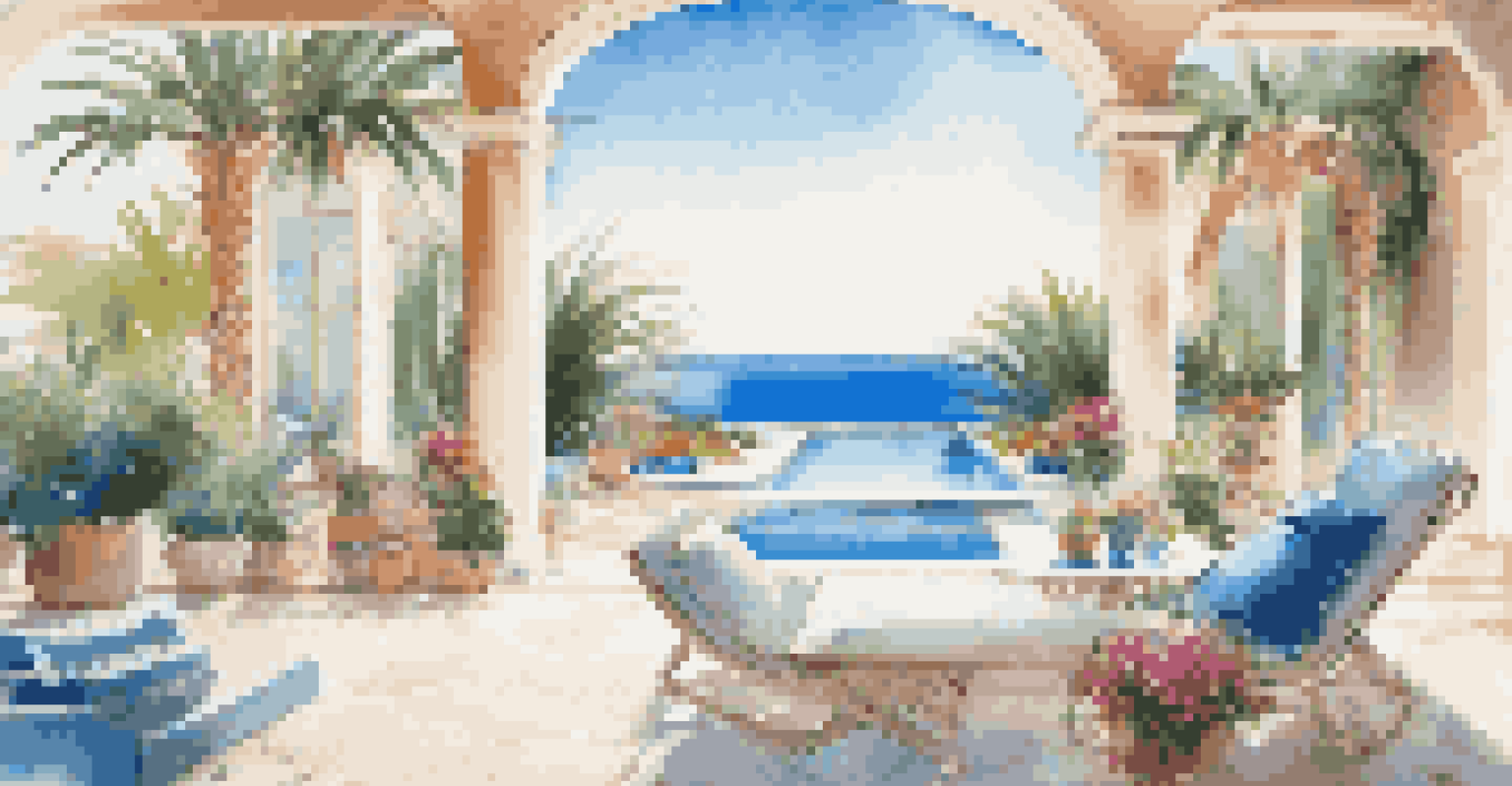 A virtual reality setup displaying a stunning Mediterranean villa with a pool, sea view, and vibrant flowers, creating a luxurious and inviting atmosphere.