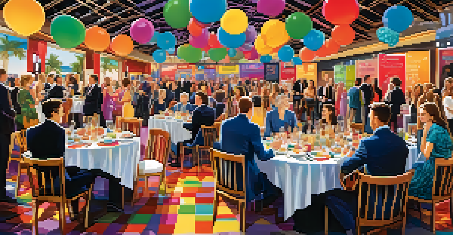 A vibrant social media graphic promoting a luxury charity event, displaying performers and engaged guests in a colorful collage.