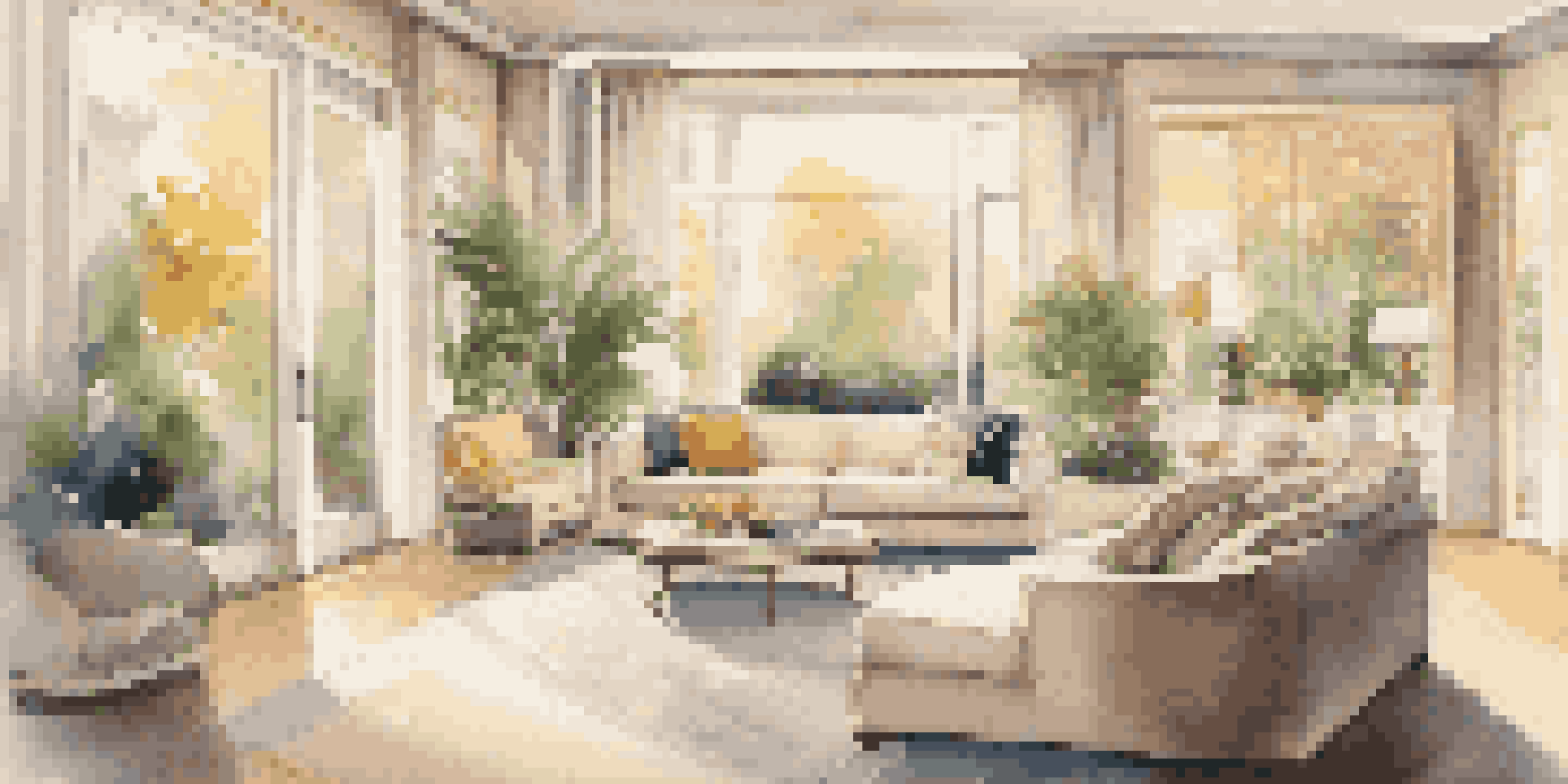 A luxurious living room equipped with modern security technology, designed for elegance and comfort.