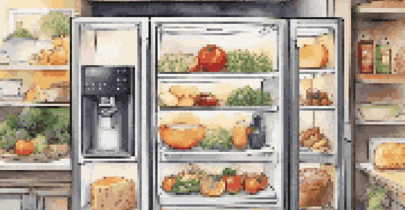 A detailed view of a smart refrigerator's touchscreen, displaying food inventory and expiration reminders in a stylish kitchen setting.