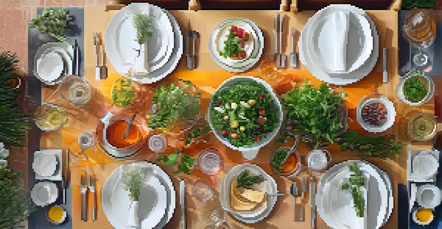 An overhead view of a dining table set for a culinary tasting session with colorful dishes and elegant presentation.