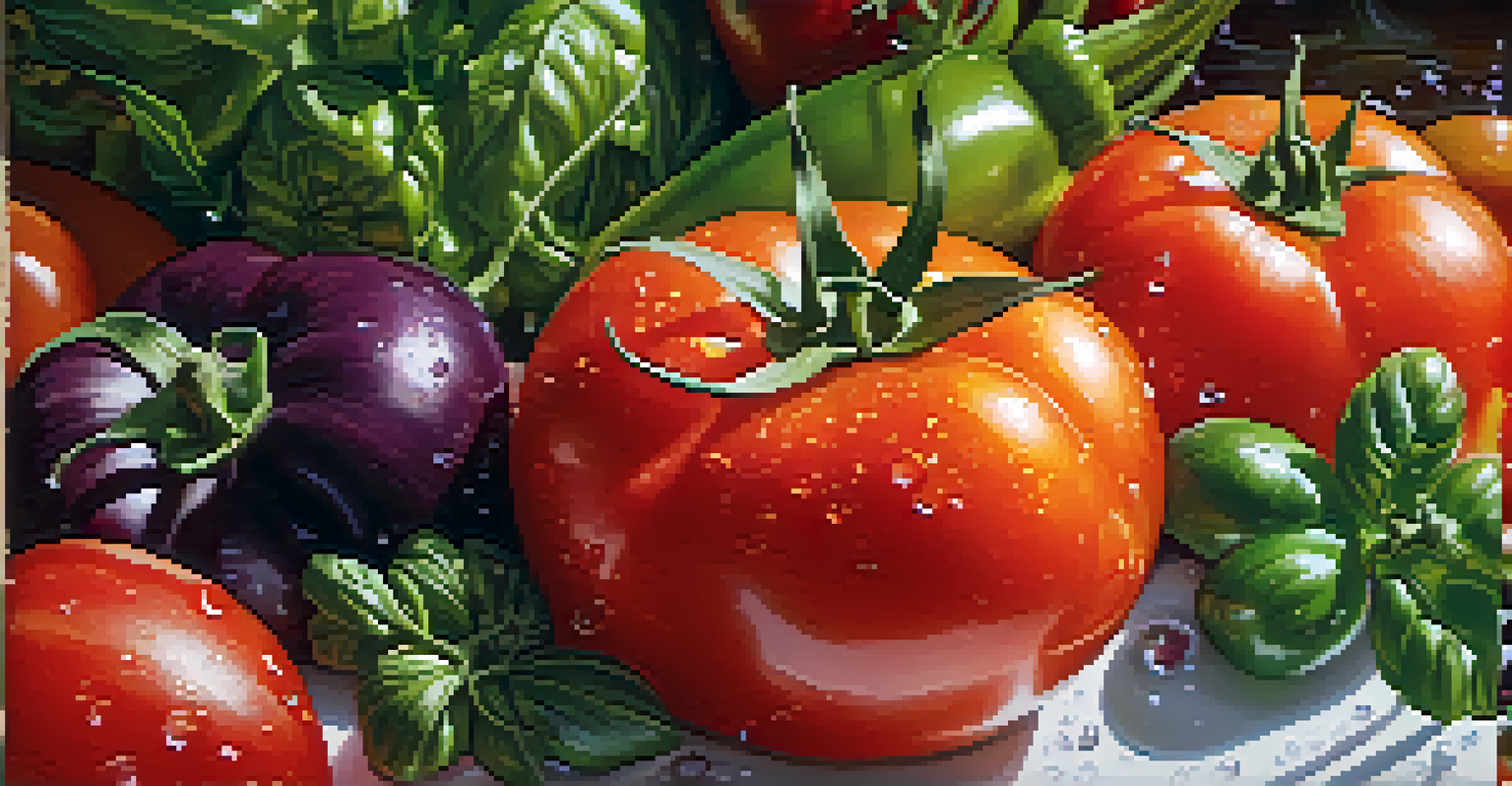 A close-up of fresh local ingredients like tomatoes and peppers at a culinary festival, showcasing their vibrant colors and textures.