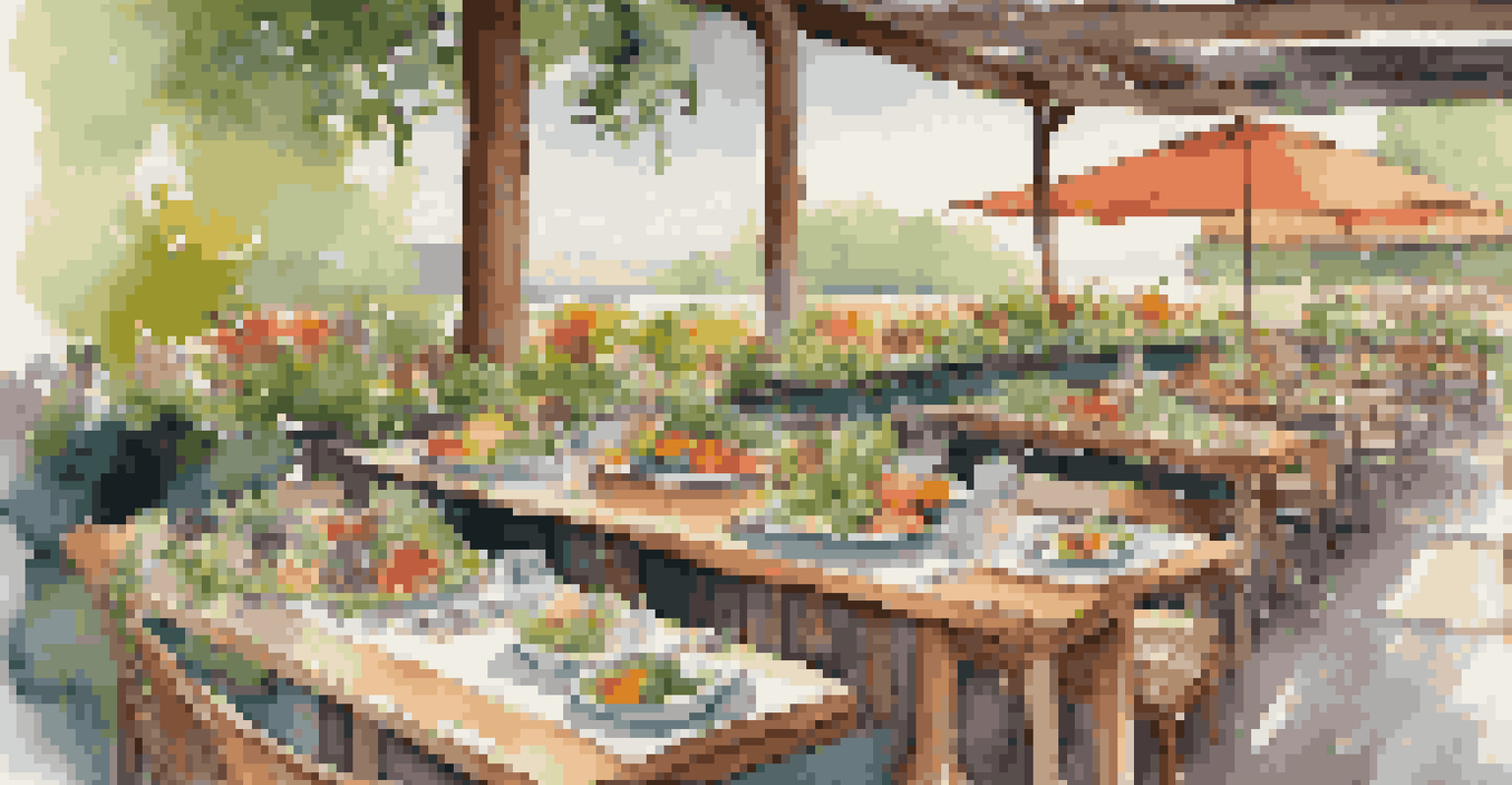 An outdoor dining setup with fresh dishes made from local ingredients in a beautiful garden setting.