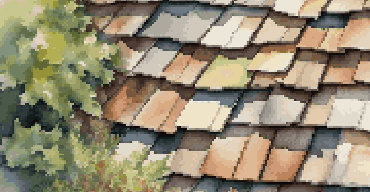 Close-up of recycled shingles on a luxury home, displaying unique textures and colors in sunlight.