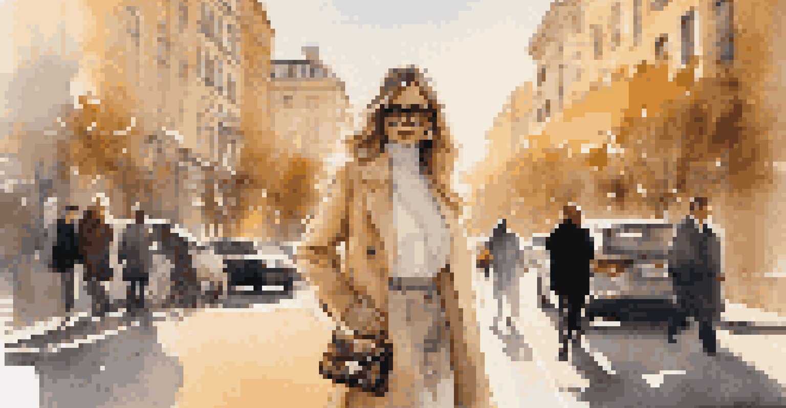 A stylish influencer posing in a chic cityscape, showcasing a fashionable outfit and a designer handbag against an upscale boutique backdrop.