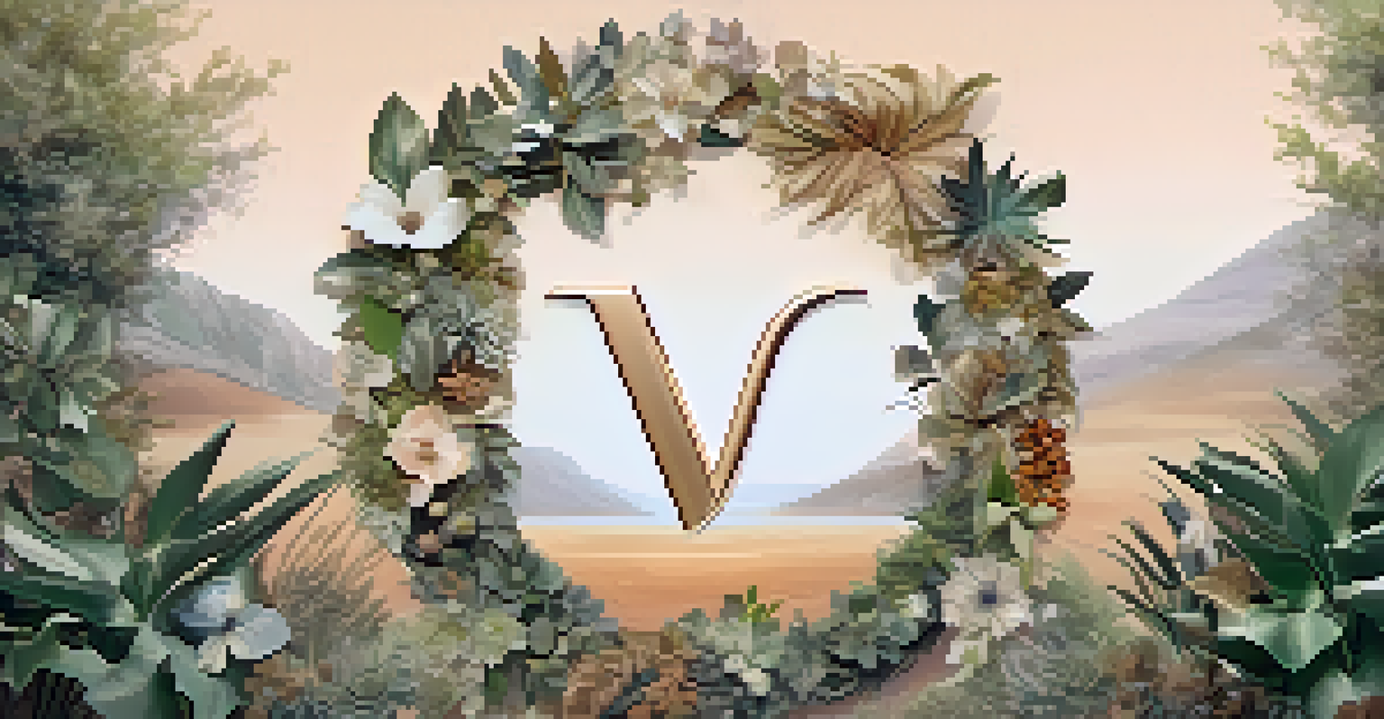 A luxury fashion brand logo creatively designed with natural elements like leaves and flowers in an earth-toned background.