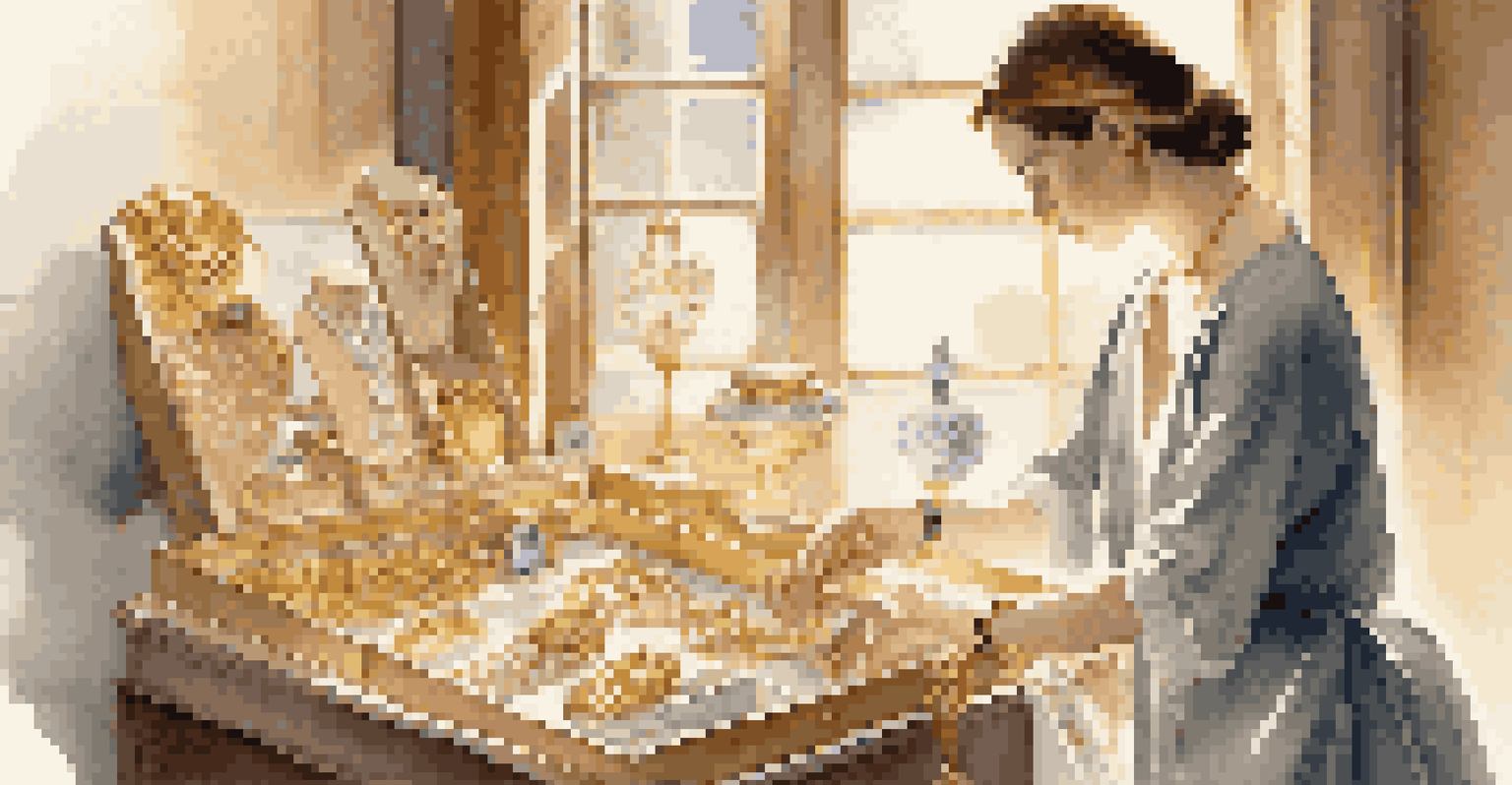 A woman cleaning her gold bracelet with a soft cloth in a sunlit room, with a neatly organized jewelry box in the background.