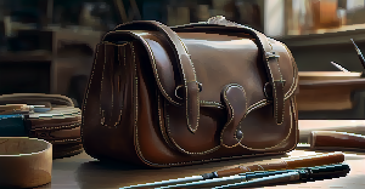 An artisan's hands crafting a luxurious handbag, highlighting the craftsmanship and ethical sourcing.