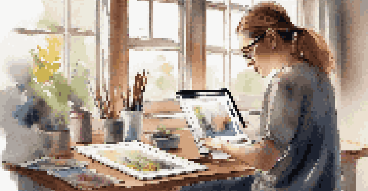An artist creating luxury digital art on a tablet in a bright studio.