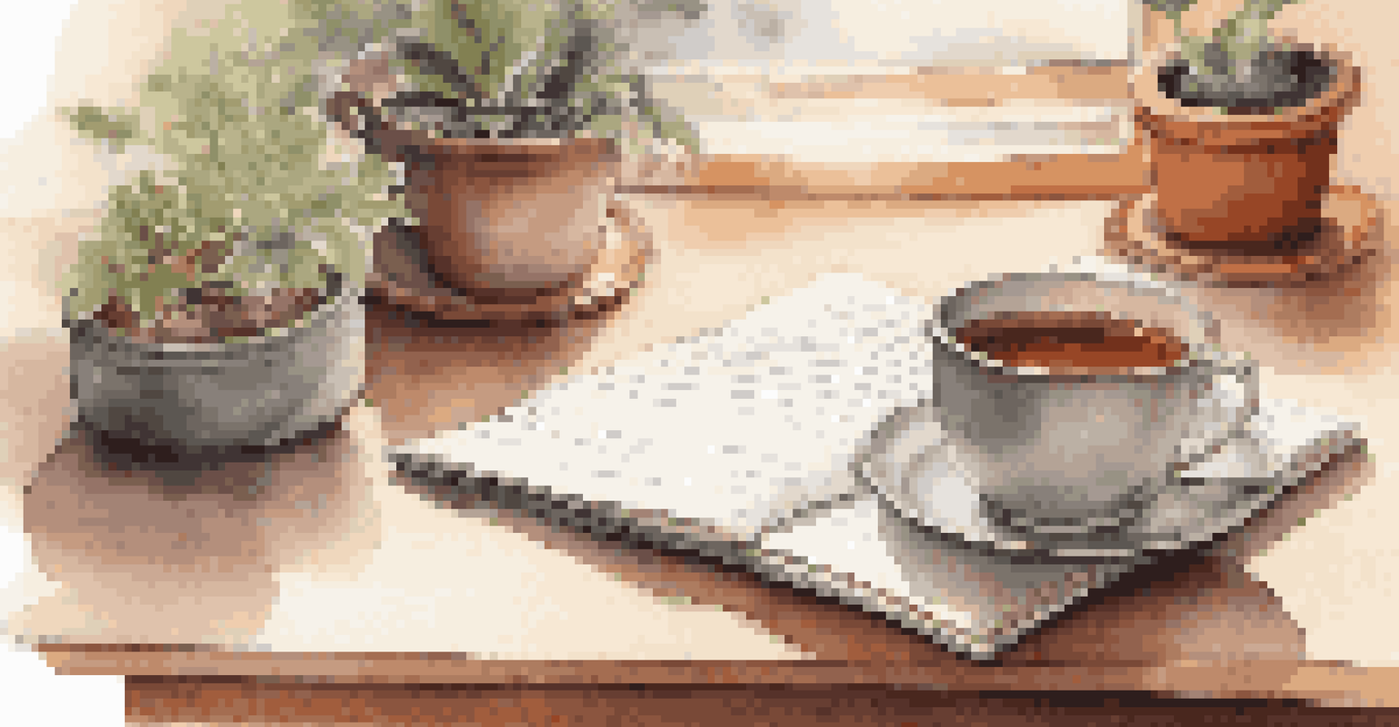 A close-up view of a desk during a coaching session, showcasing a notebook, cup of tea, and a potted plant in warm tones.
