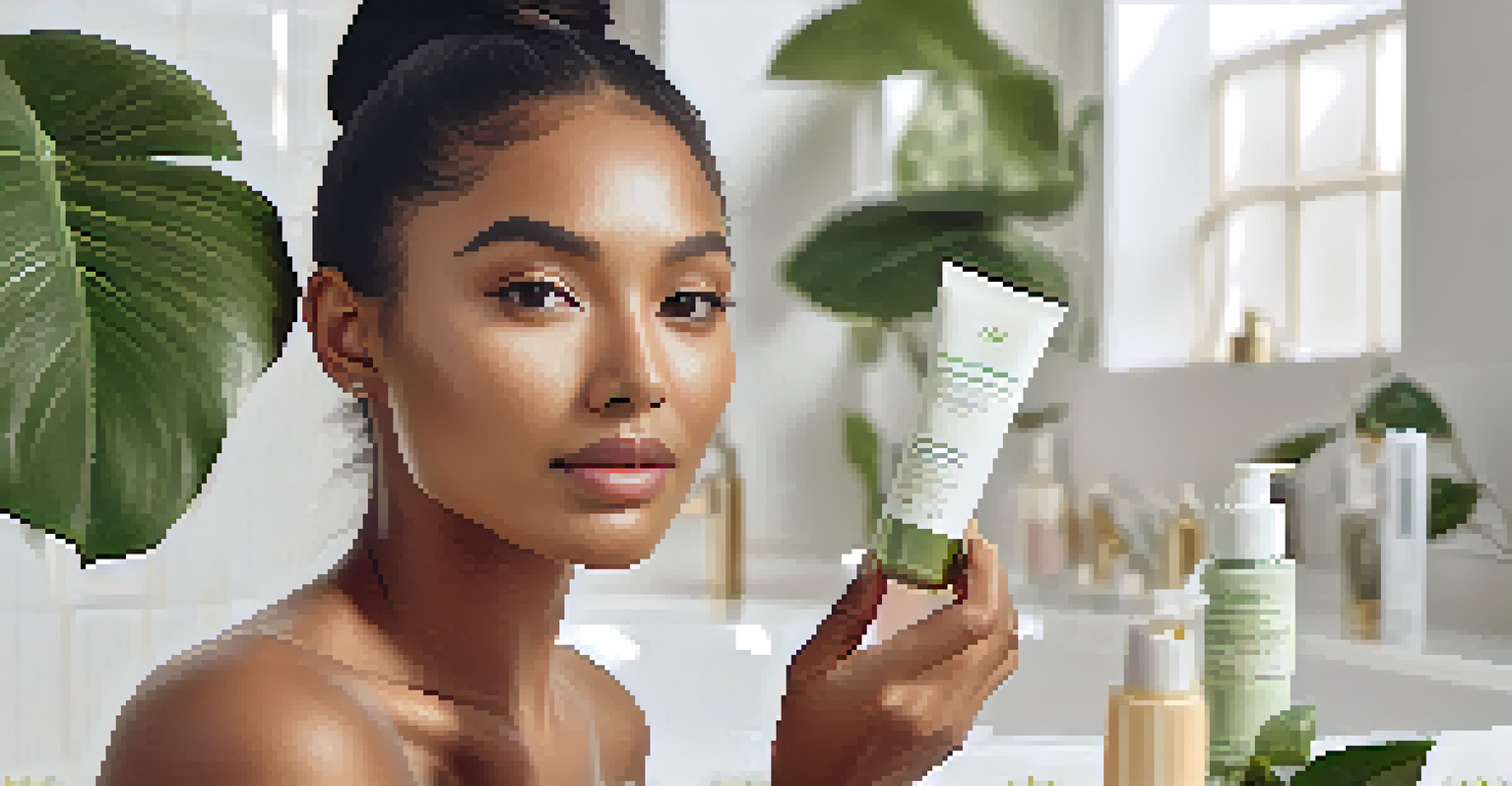 A micro-influencer applying a luxury skincare product in a bright bathroom filled with plants.