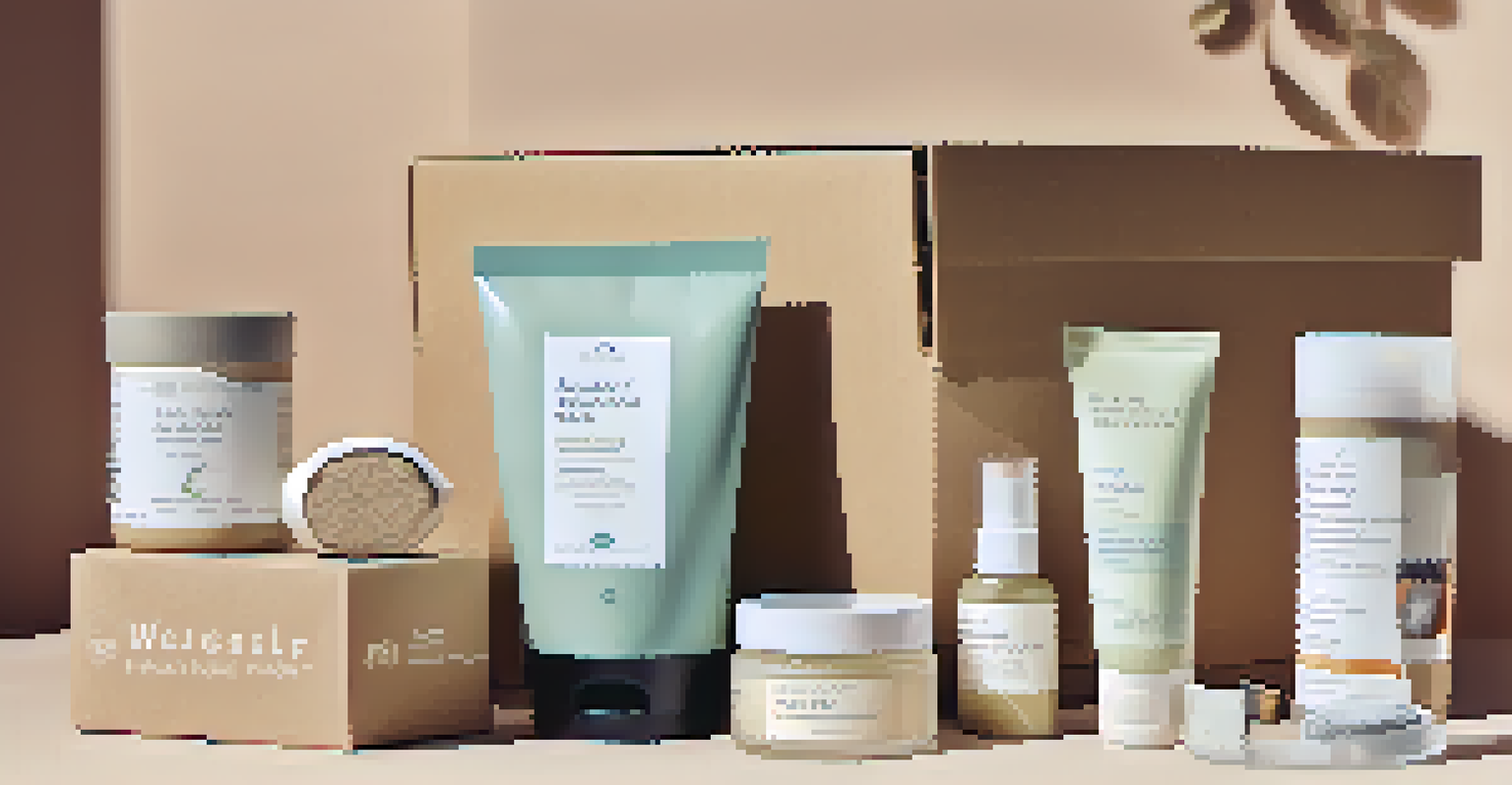 A close-up of eco-friendly personal care products in a subscription box, highlighting natural ingredients and recyclable packaging.
