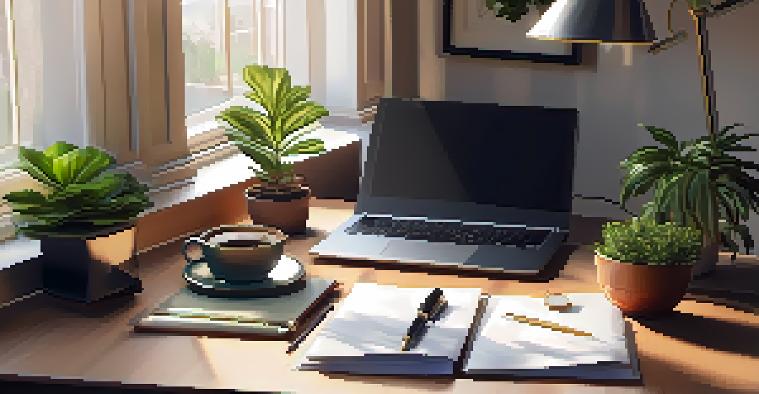 A stylish desk featuring a laptop, financial documents, and luxury items, illuminated by warm sunlight, representing financial planning and luxury lifestyle.