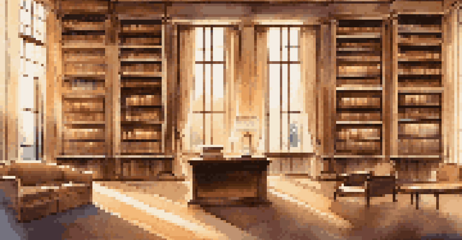 A spacious and elegant library with wooden bookshelves, warm lighting, and a brass sign that says 'Non-Fiction' in front of a sunlit window.