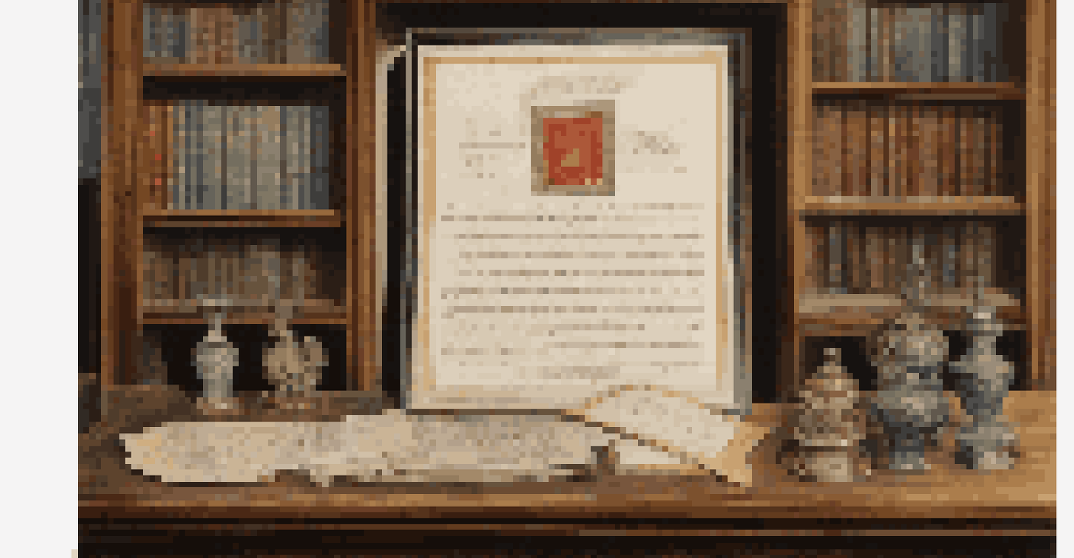A historical provenance document with calligraphy and seals displayed on a table, surrounded by art books.