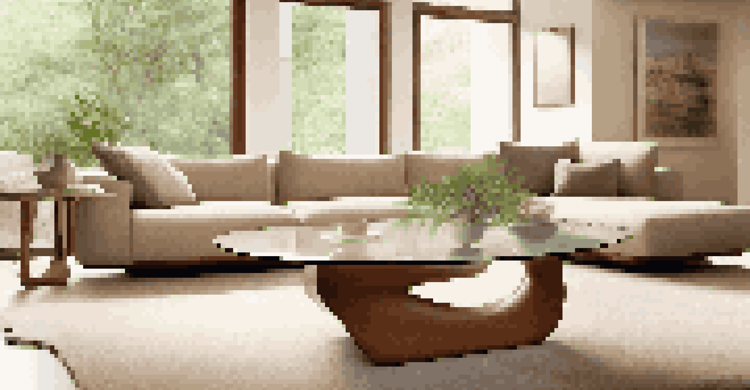 A Noguchi Coffee Table in a cozy living space with sofas and indoor plants, illuminated by soft lighting.