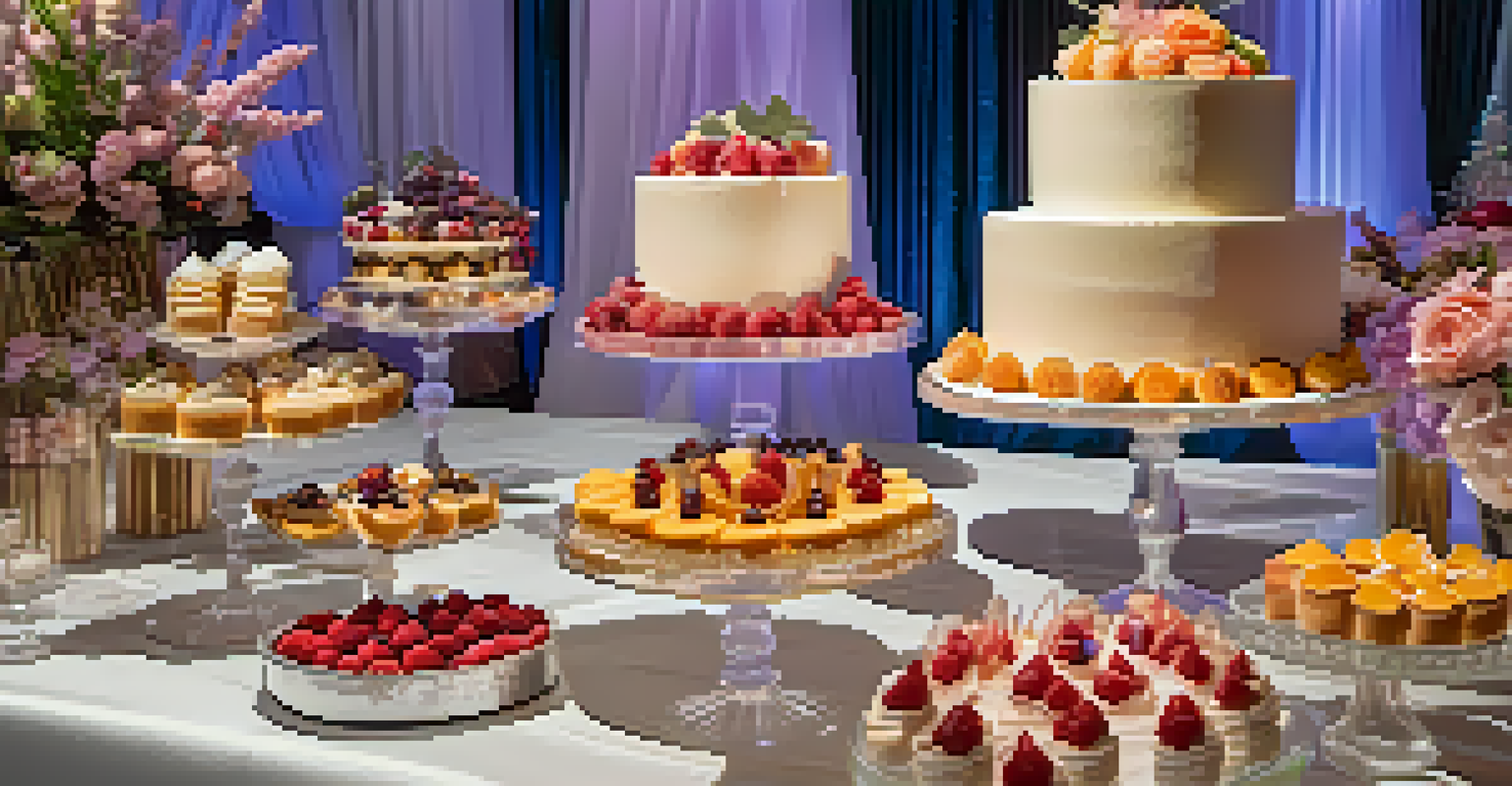 A dessert station at a luxury event with exquisite pastries, a build-your-own dessert bar, and guests creating their desserts.