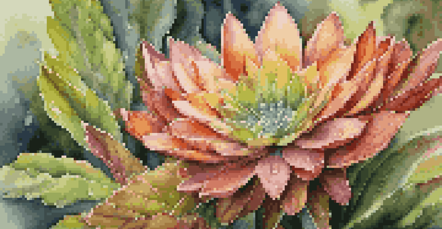 A detailed close-up of a vibrant plant in a luxury garden with dew drops in soft morning light.