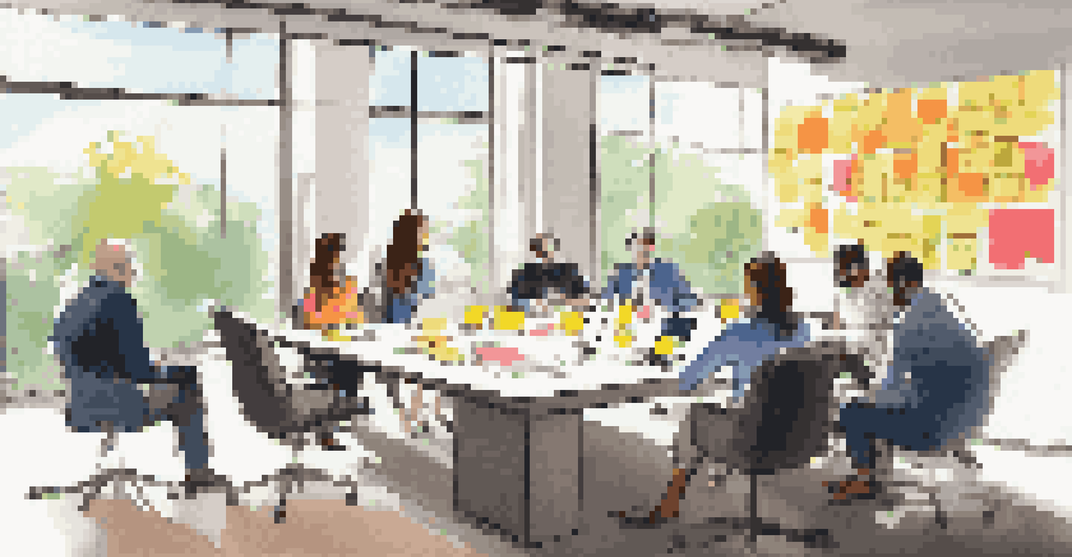 A group of team members engaged in a lively brainstorming session in a modern conference room during a luxury retreat.