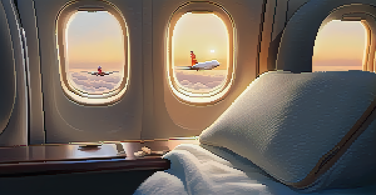 A luxurious travel pillow and soft blanket on an airplane seat, creating a cozy and inviting atmosphere.