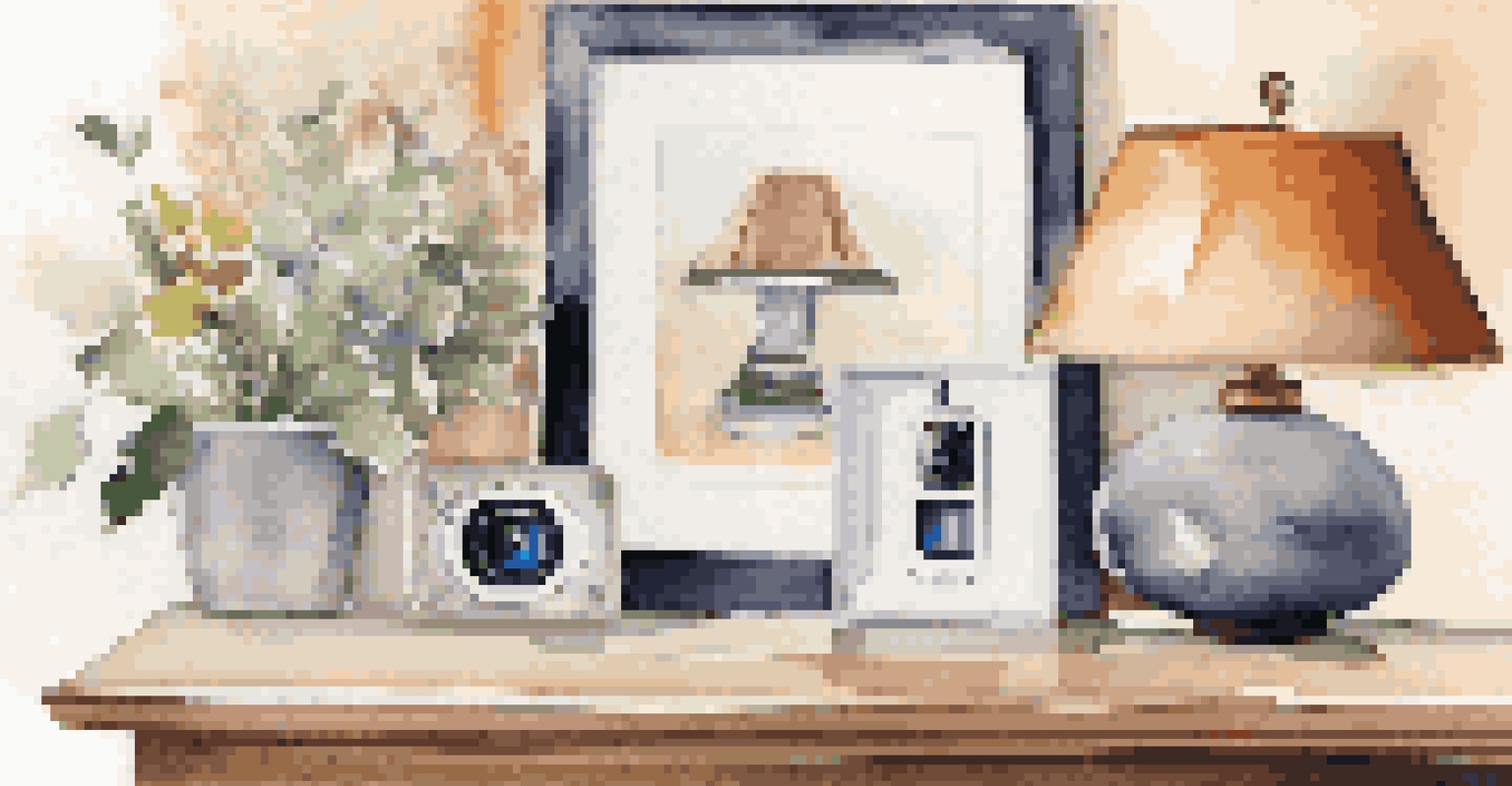 A close-up of an old smartphone creatively repurposed as a stylish home security camera in a modern decor setting.