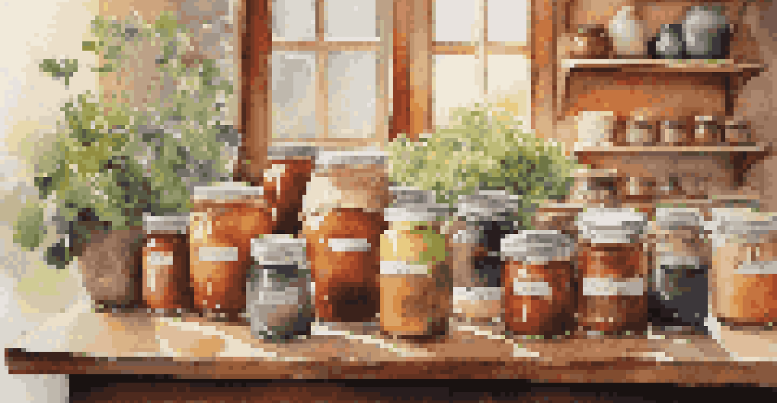 A collection of artisanal food items displayed on a wooden table, creating a cozy and inviting atmosphere.