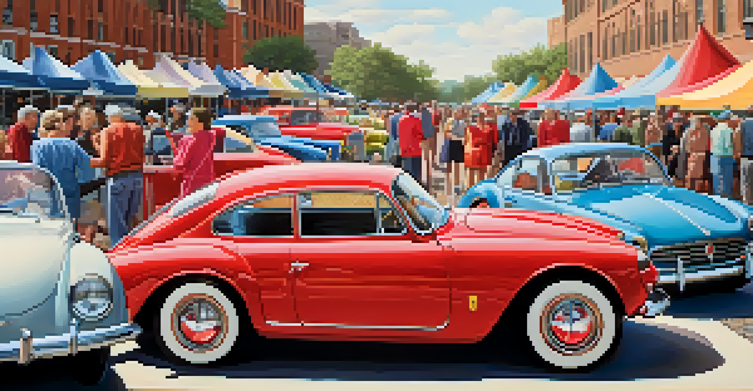 A classic car show with various vintage cars and enthusiasts enjoying the event.
