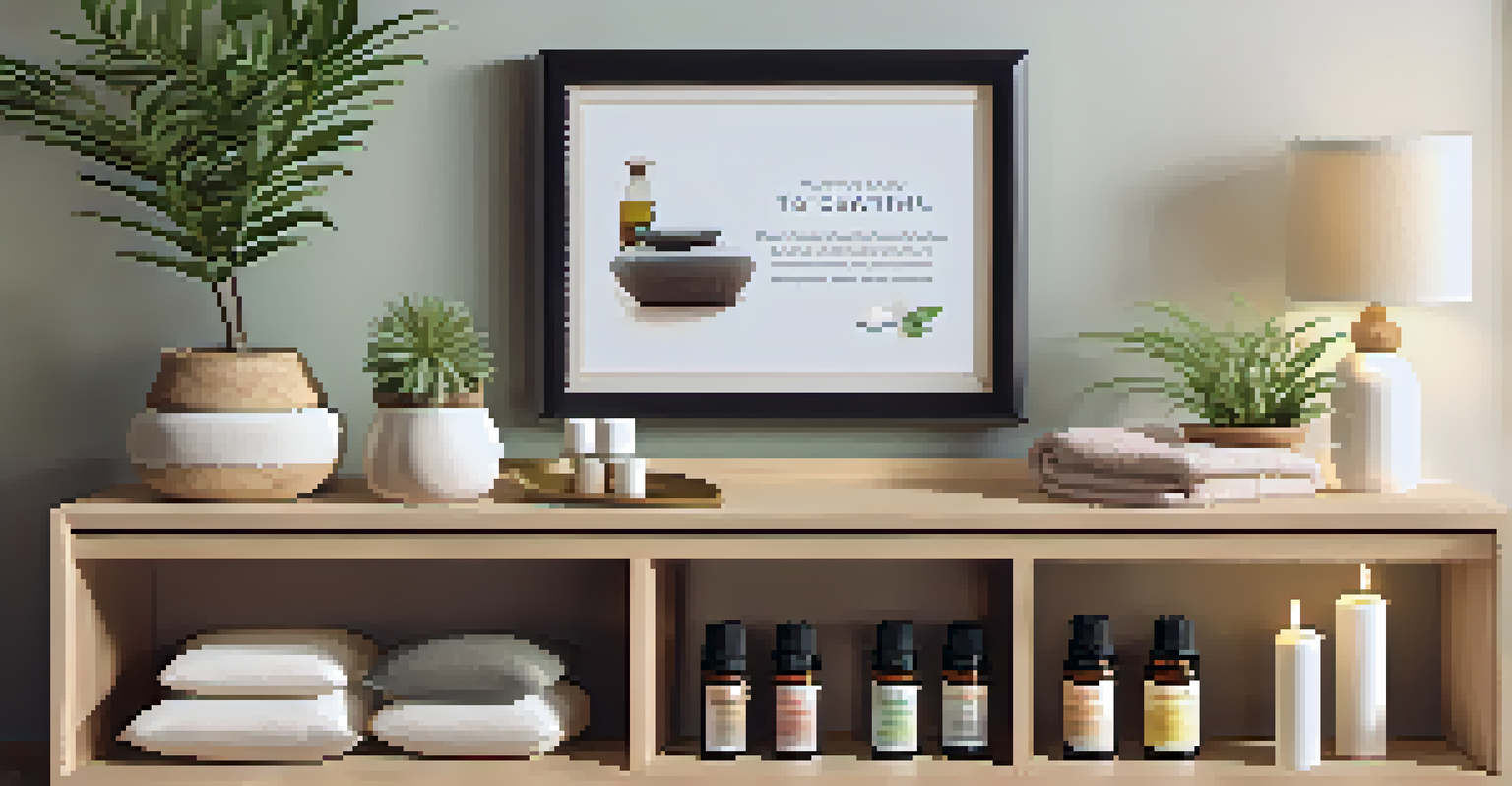 A cozy home spa corner with cushions, a water fountain, and essential oils for relaxation.
