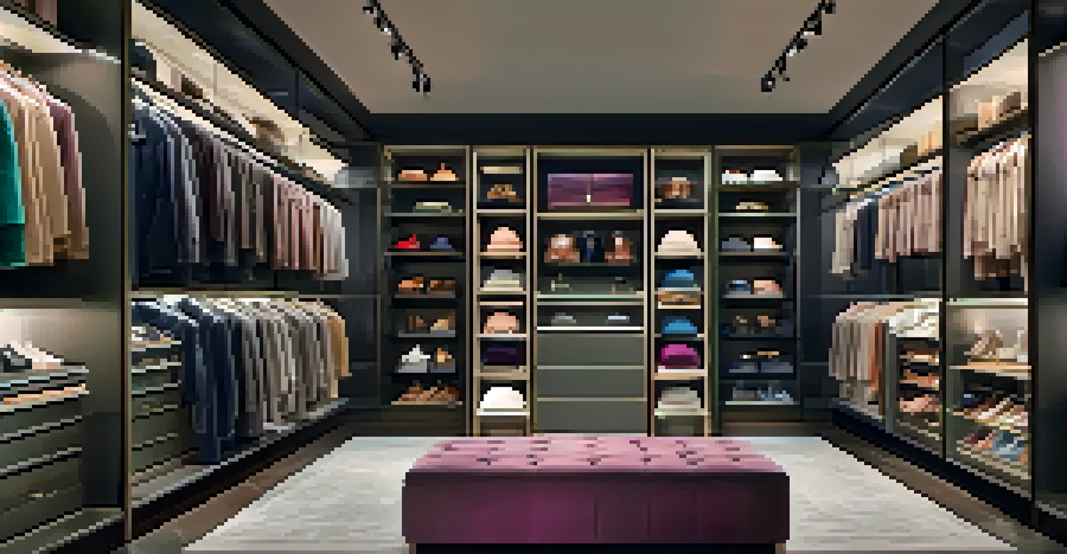 An organized luxury wardrobe showcasing high-end clothing and accessories.