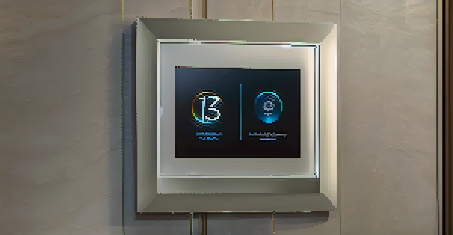 A close-up view of a sleek smart lighting control panel on a stylish wall, showcasing touch controls and lighting options.
