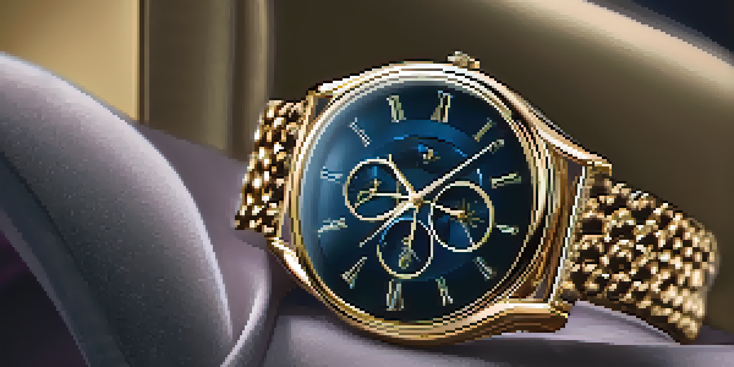 A luxurious smartwatch on a velvet cushion, showcasing its gold finish and modern design with soft lighting.