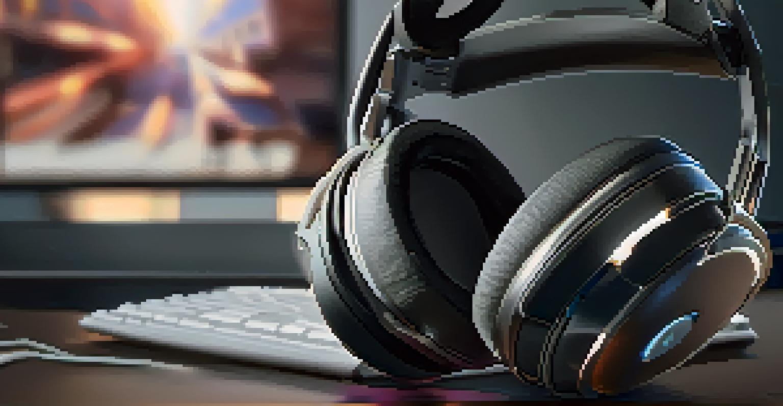 A close-up of a luxury gaming headset with a sleek design and memory foam cushions against a stylish setup.