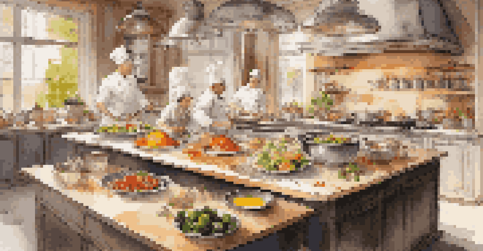 A luxurious cooking class in a modern kitchen, featuring fresh ingredients and elegant plating by a skilled chef.
