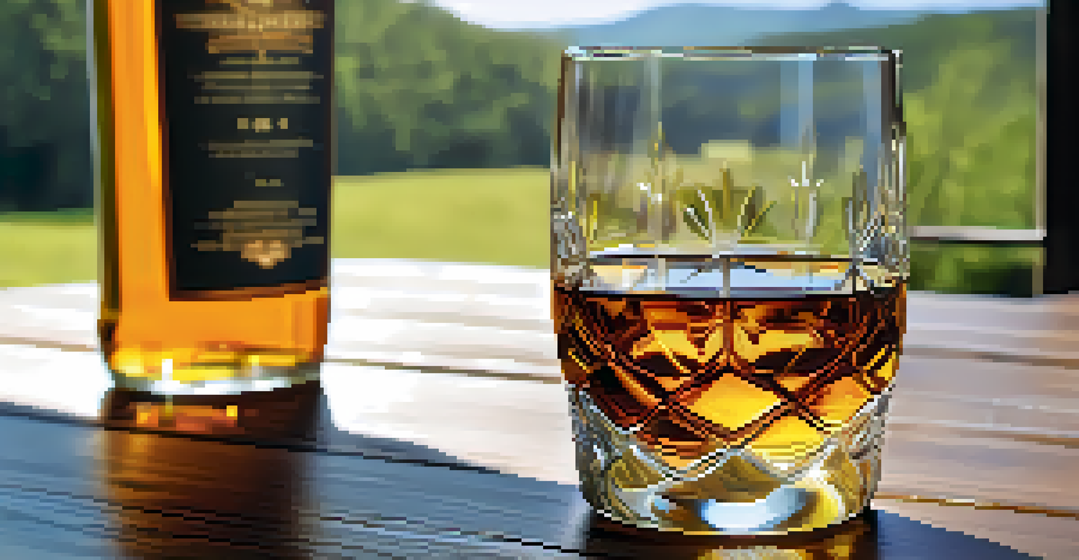 A close-up of a Glencairn glass with whiskey, set against a blurred green background.