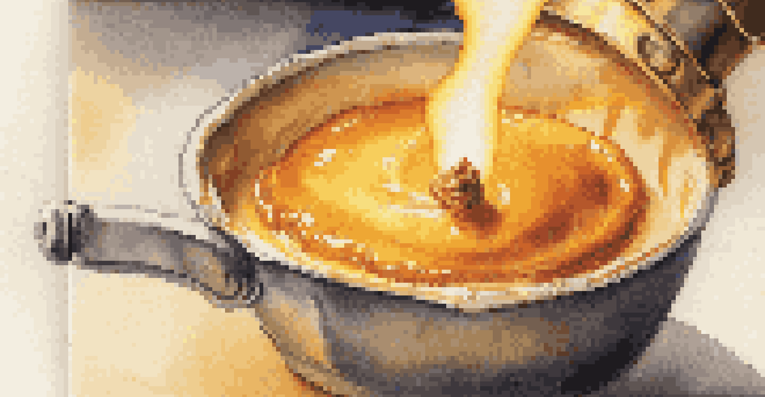 A kitchen torch caramelizing sugar on top of a crème brûlée, highlighting the melting sugar texture and creamy custard underneath.