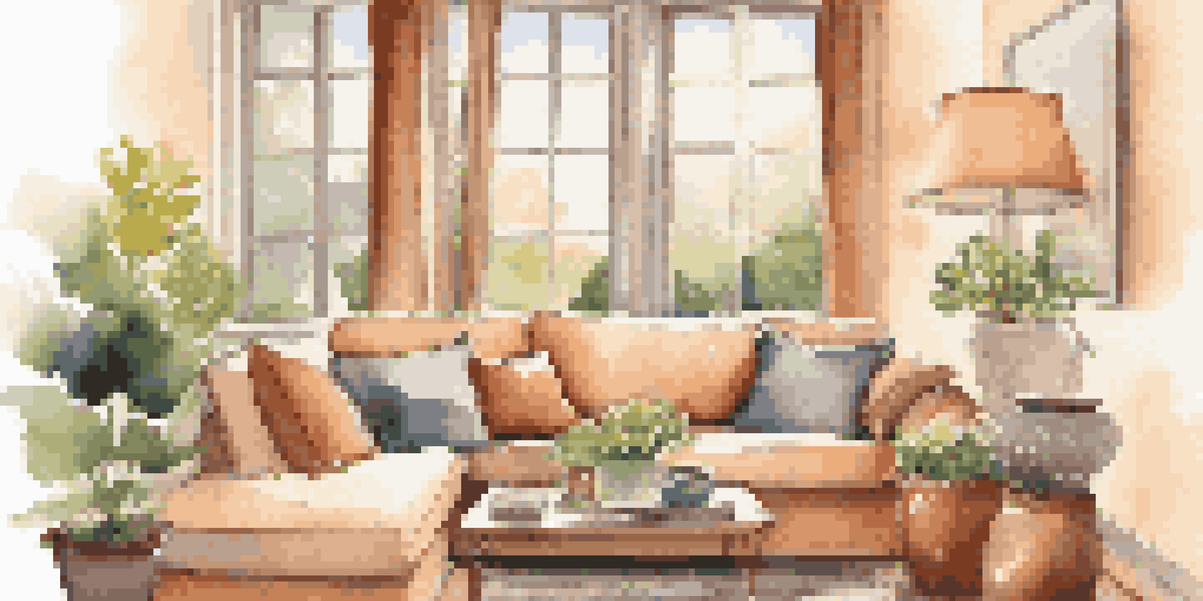 A cozy living room with a ceramic diffuser and a lit scented candle on the coffee table, decorated in warm tones and filled with natural light.