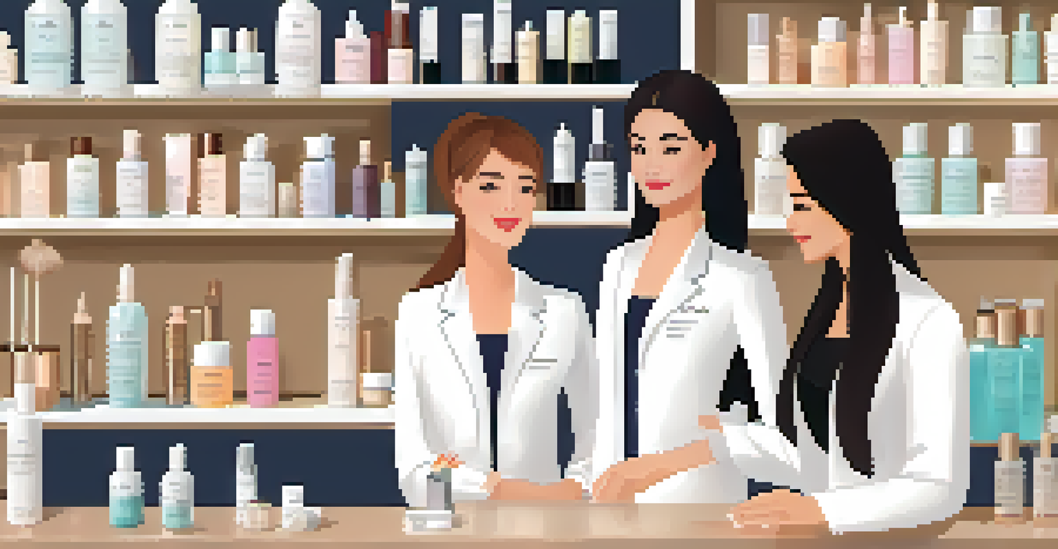 An esthetician and a client discussing personalized skincare in a well-lit spa room.