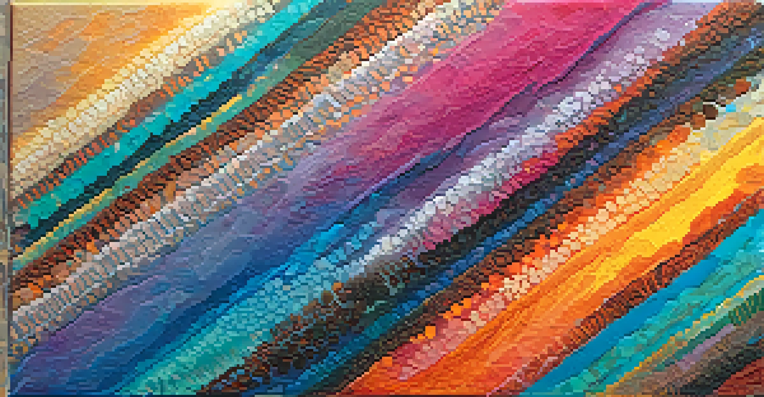 A close-up view of an abstract painting showcasing intricate brushwork and vibrant colors.