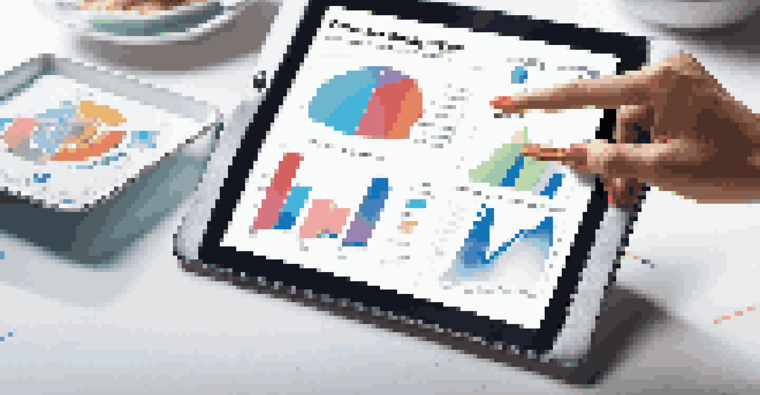 A digital tablet displaying an infographic about personal branding engagement metrics in a modern office.