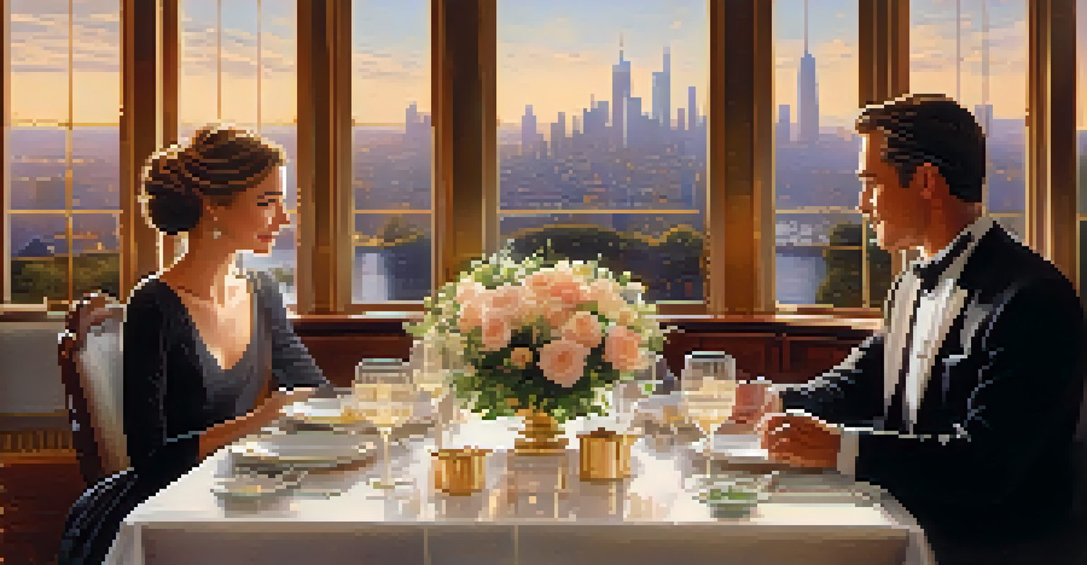 A family dining together at a luxury restaurant, surrounded by elegant decor and city views.