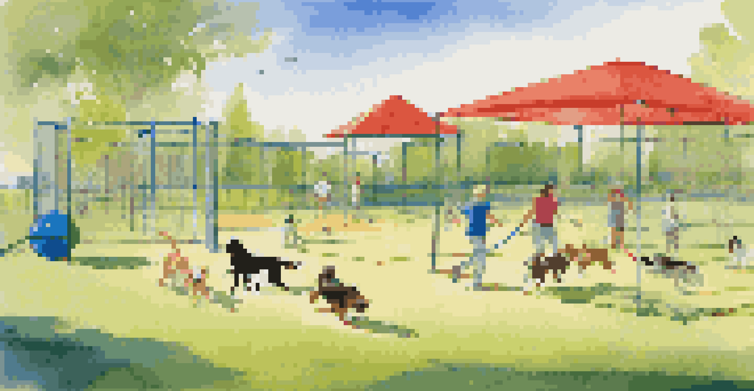 An outdoor play area for dogs at a luxury boarding facility, with various breeds playing on green grass and agility equipment in the background.