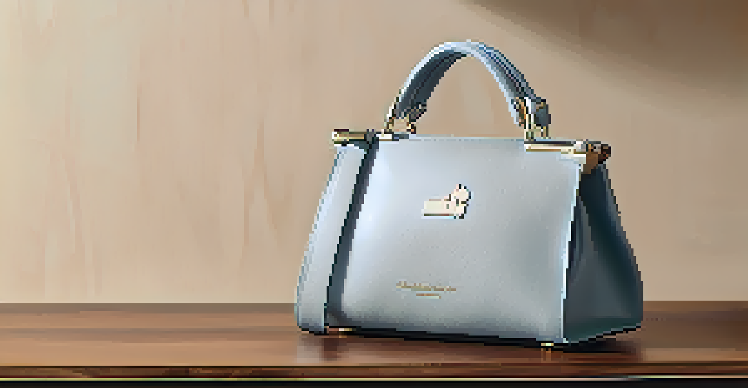 A close-up of a luxury handbag made from sustainable materials, showcasing its craftsmanship and eco-friendly tag.
