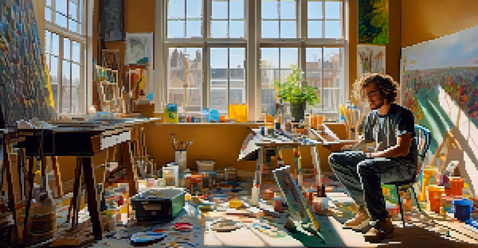 An artist creating a sculpture in a bright studio, using innovative and eco-friendly materials.